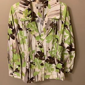 Laura Ashley Women’s Jacket. Lime/Brown/White. Size 1X. Gathered waist slimming.
